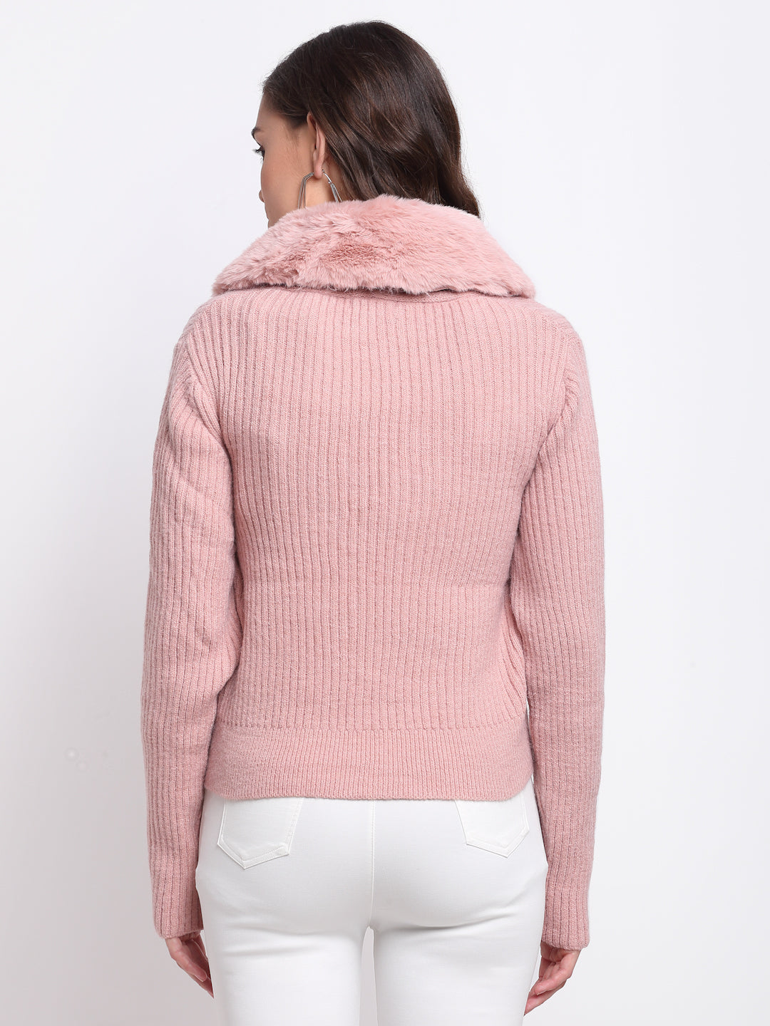 Pink Collared Solid KNIT Cardigan