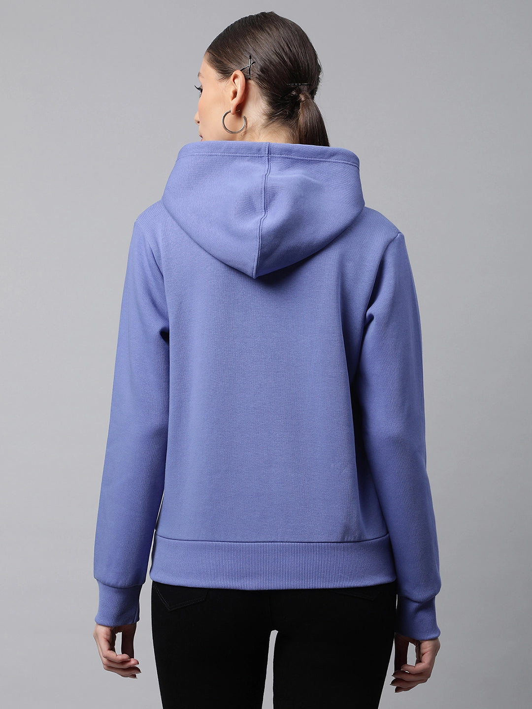 Women Purple Kangaroo Pocket Loose Fit Fleece Hooded Sweatshirt