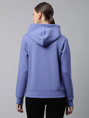 Women Purple Kangaroo Pocket Loose Fit Fleece Hooded Sweatshirt