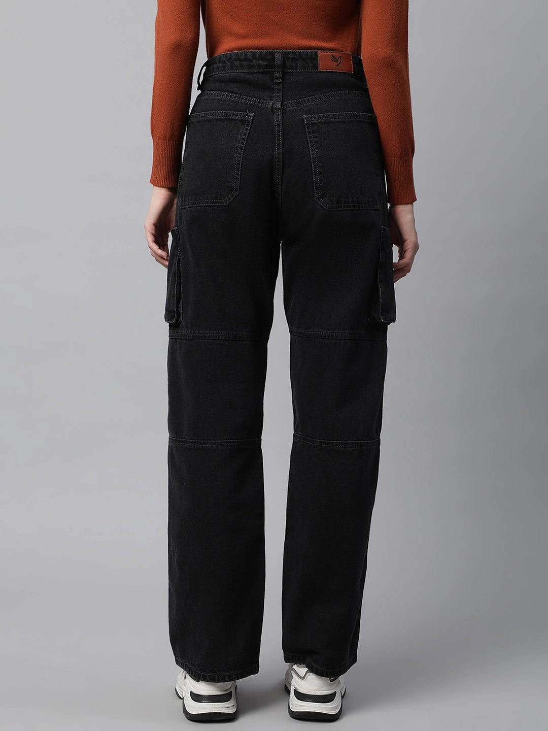 Women Iron Grey Cargo Style Straight Leg Mid Rise Jeans - Global Republic