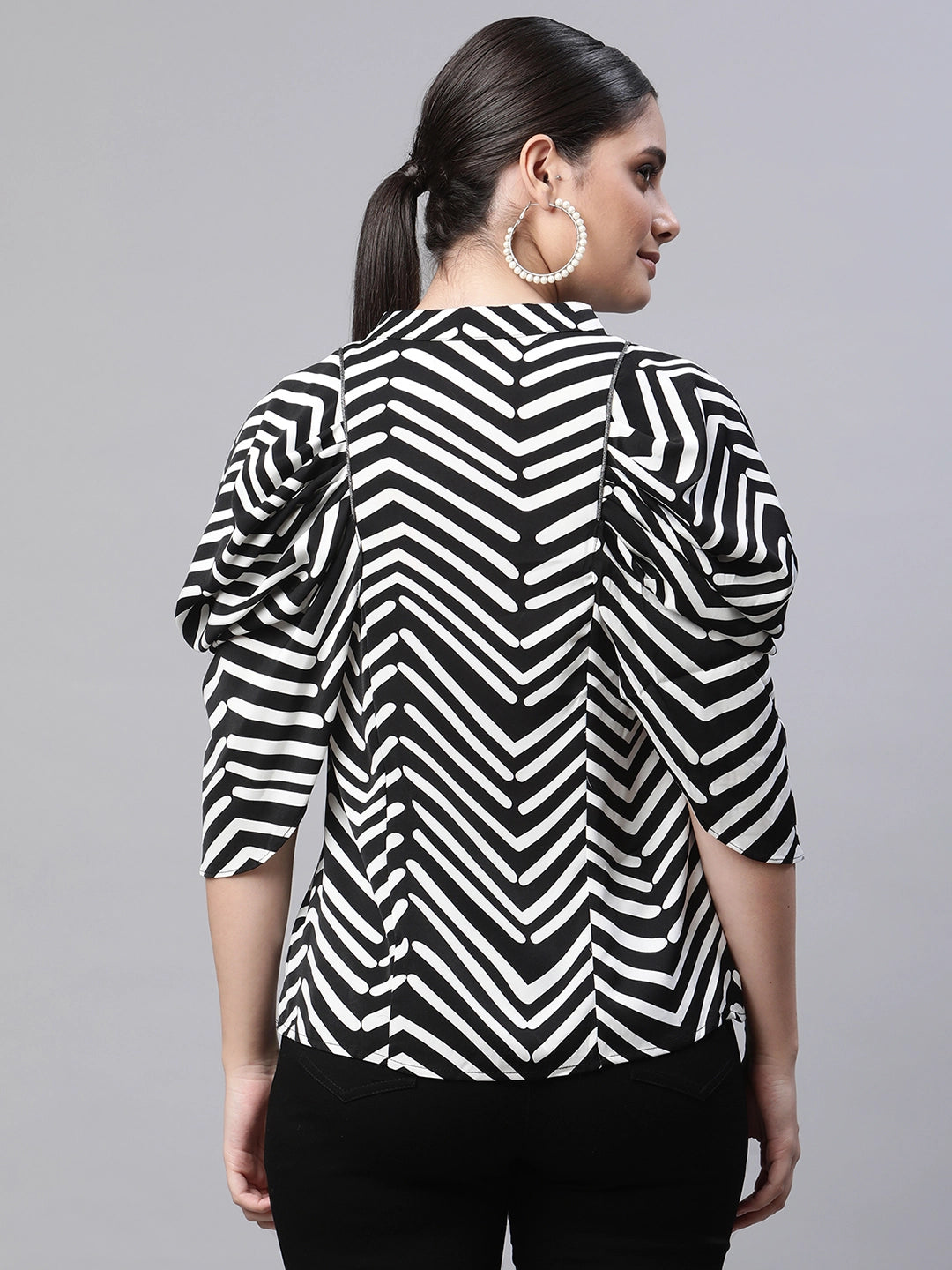 Black Cowl Sleeves Cotton Blend Blouson Top - Global Republic