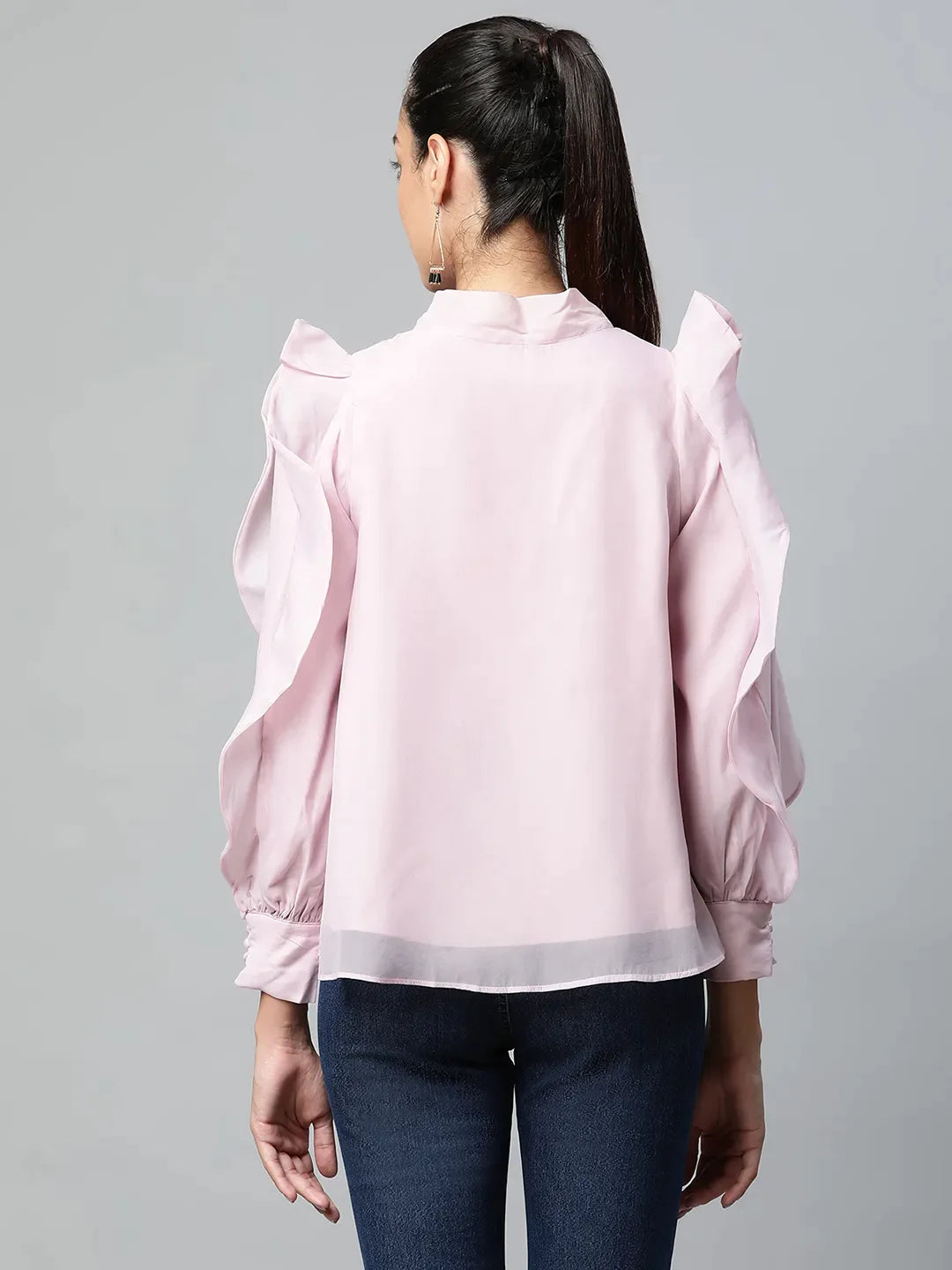 Women Keyhole Neck Full Sleeve Blouson Top