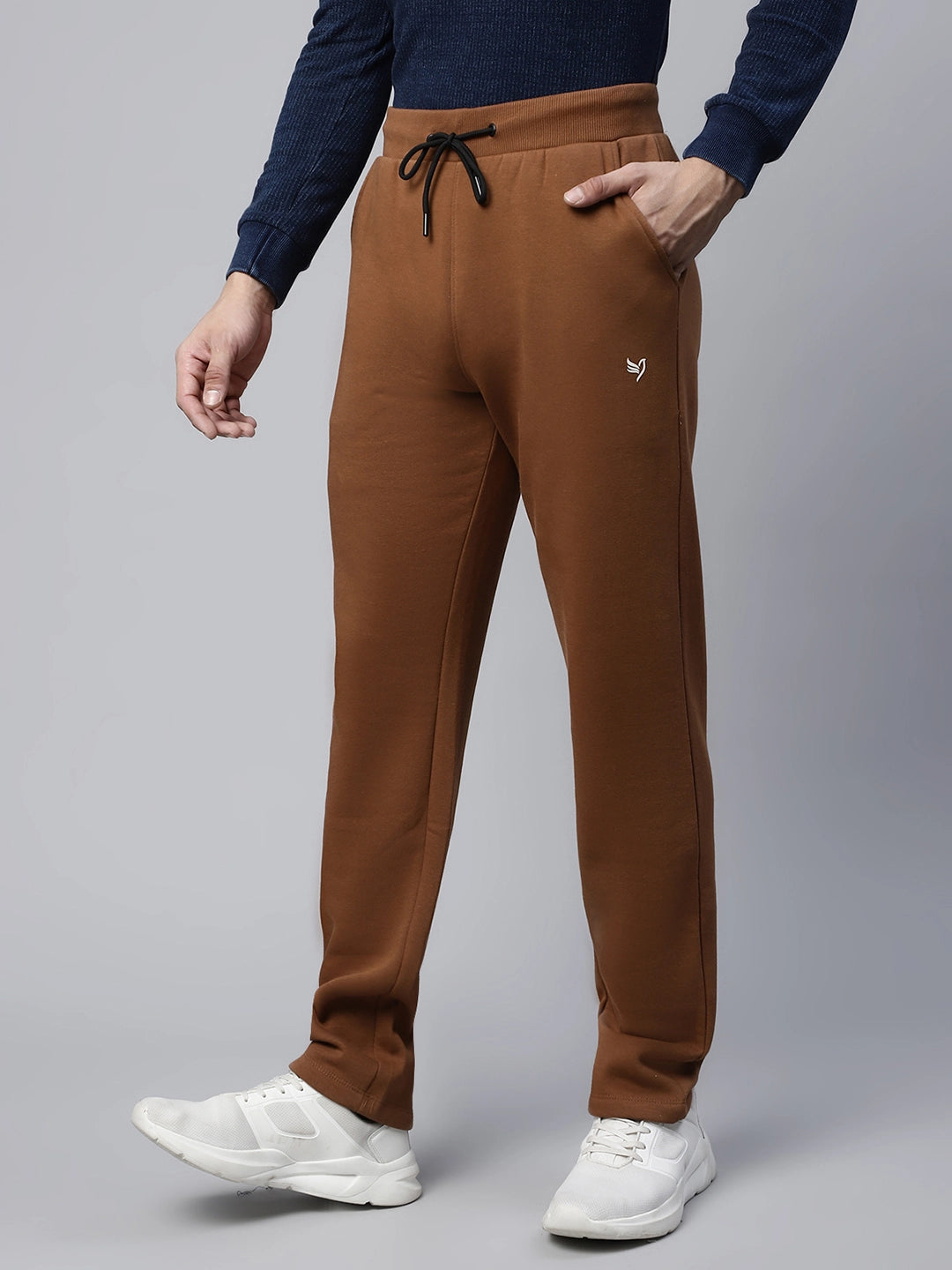 Mens Brown Contrast Drawstring Straight Leg Straight Fit Mid Rise Lower