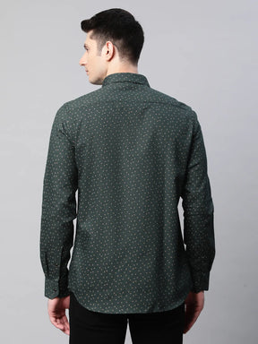 Mens Olive Regular Fit Overall Printed Shirt