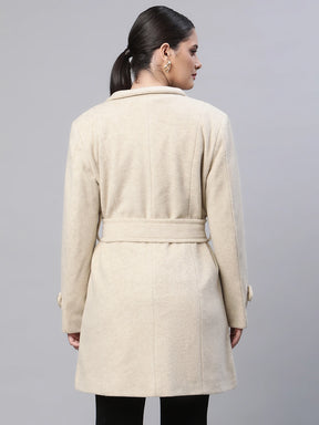 Full Sleeves Beige Solid Regular Fit Acrylic Coat
