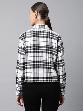 women black white loose fit checkered crop plaid shirt