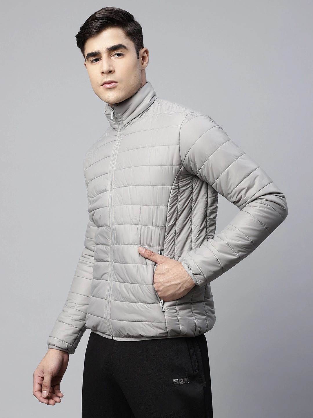 Mens Light Grey Windproof Puffer Jacket - Global Republic
