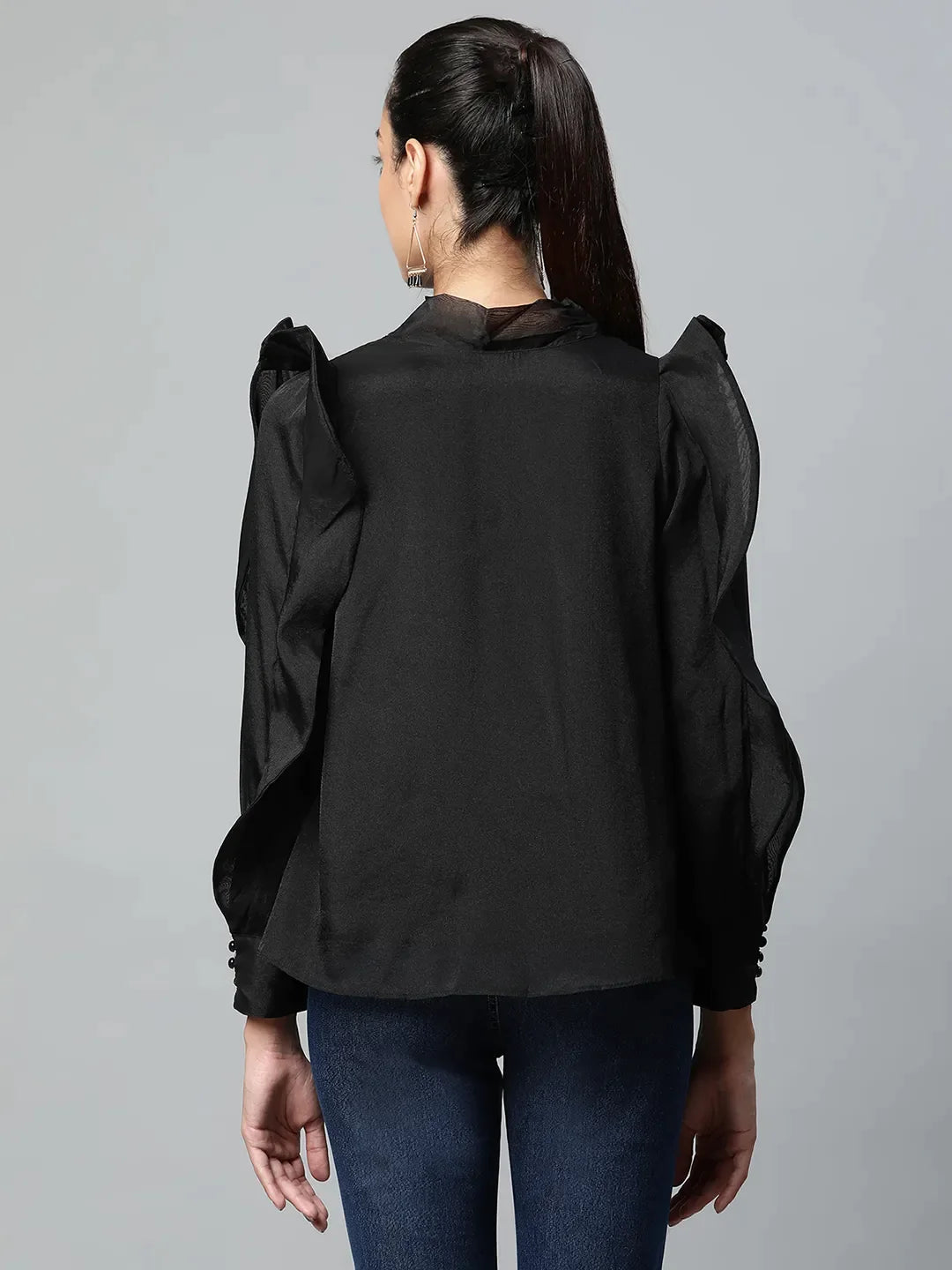 Women Keyhole Neck Full Sleeve Blouson Top