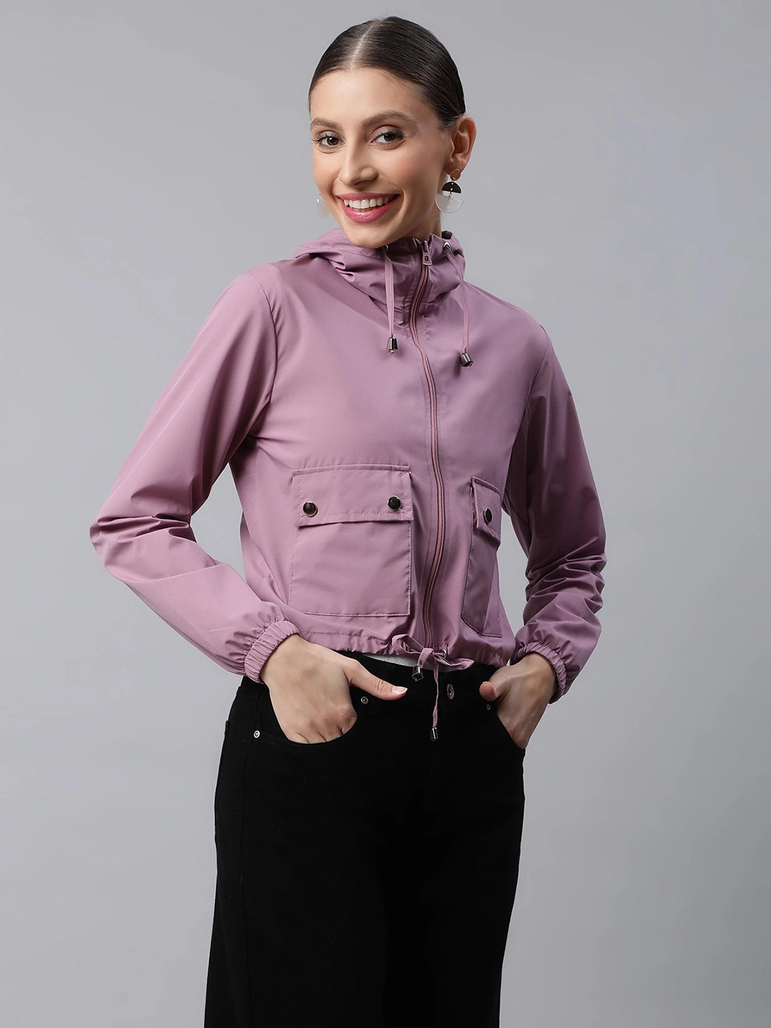 Mauve Hooded Crop Jacket - Global Republic