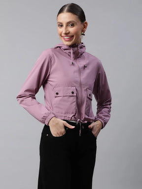 Women Mauve Street Style Hooded Crop Jacket