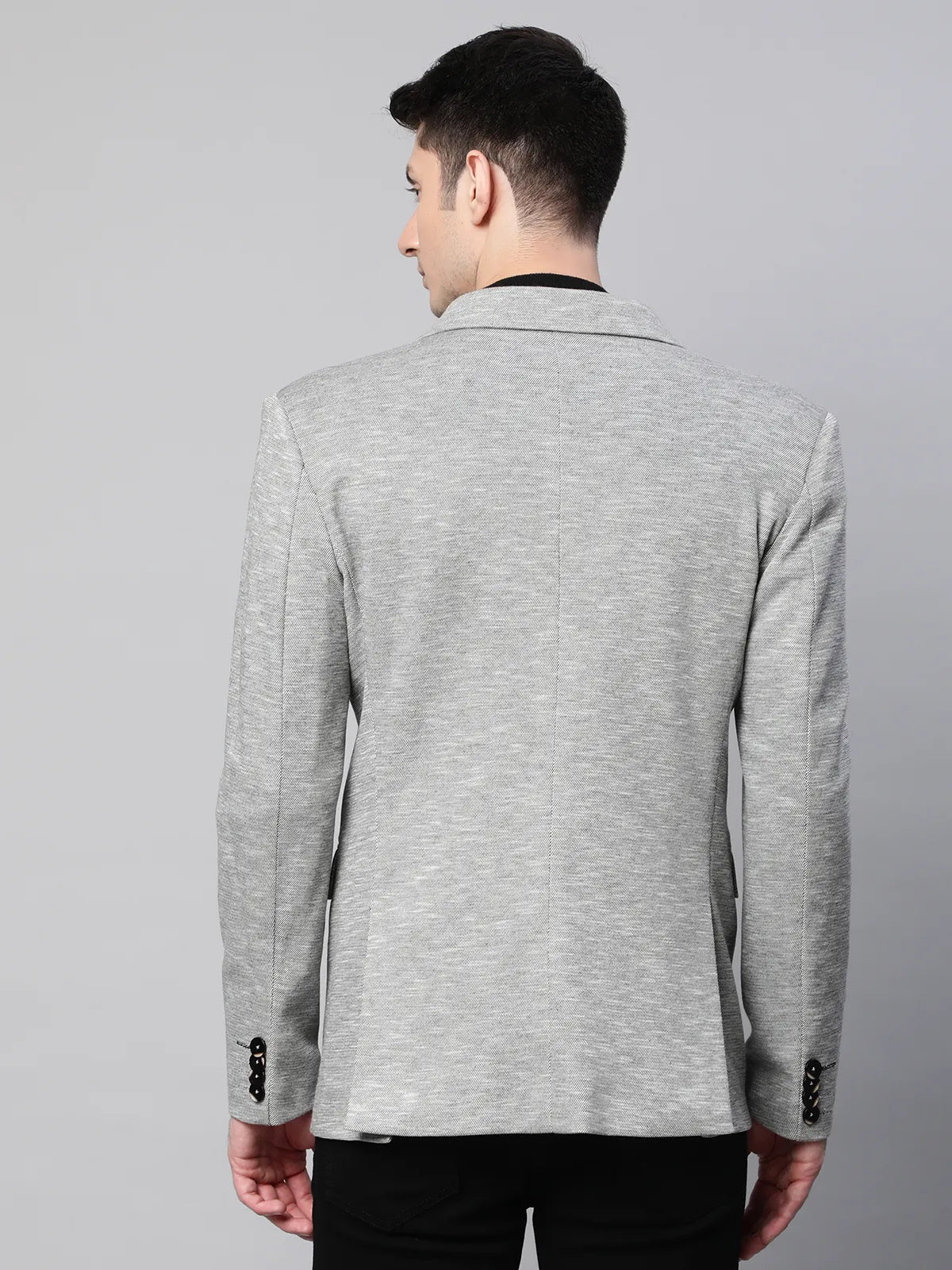 Mens Grey Cotton Terry Slub Textured Single Breasted Coat - Global Republic