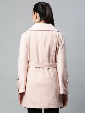 Fashionable Women Dusty Pink Coat with Waist Belt 