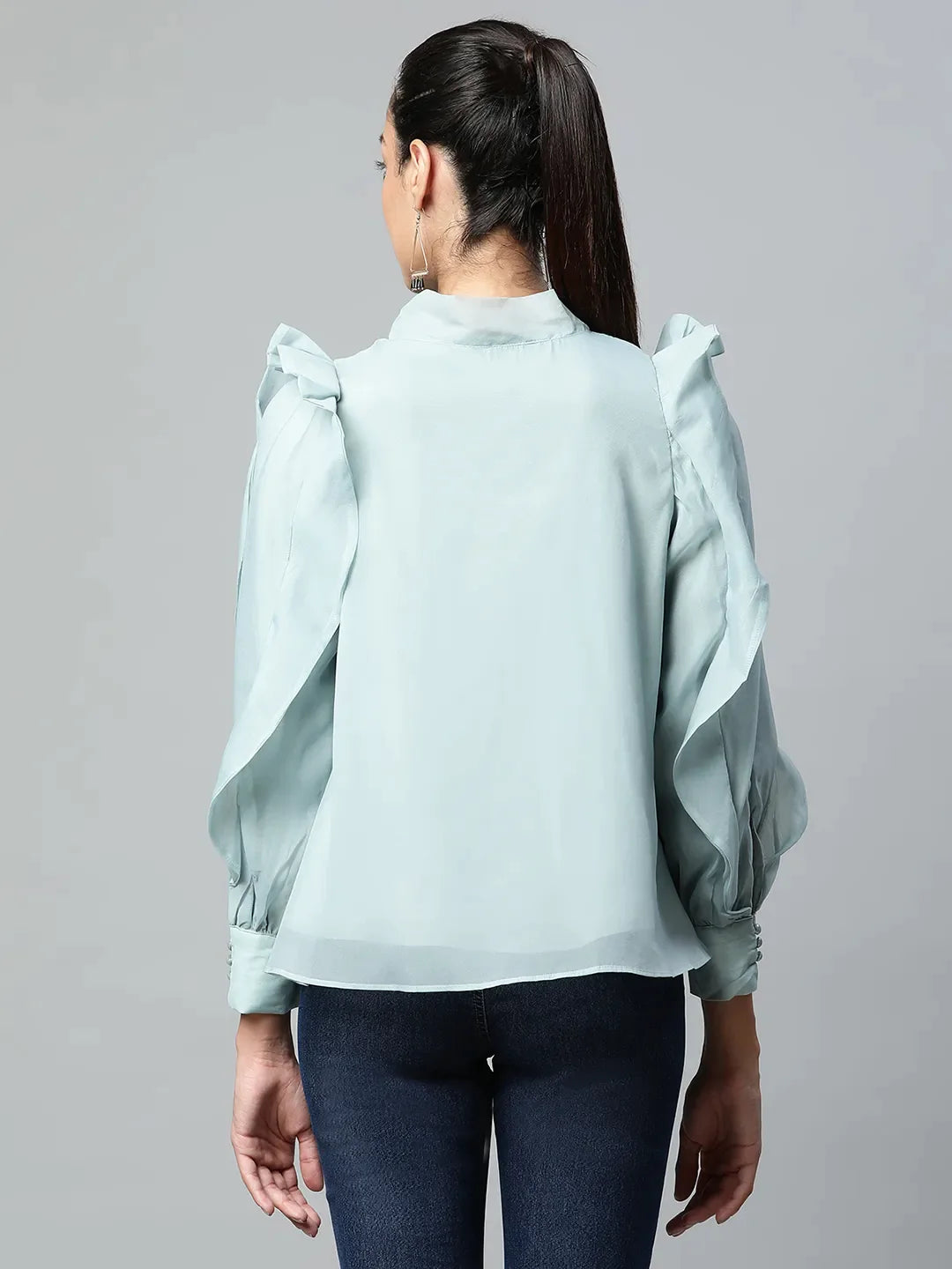 Women Keyhole Neck Full Sleeve Blouson Top