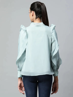 Women Keyhole Neck Full Sleeve Blouson Top
