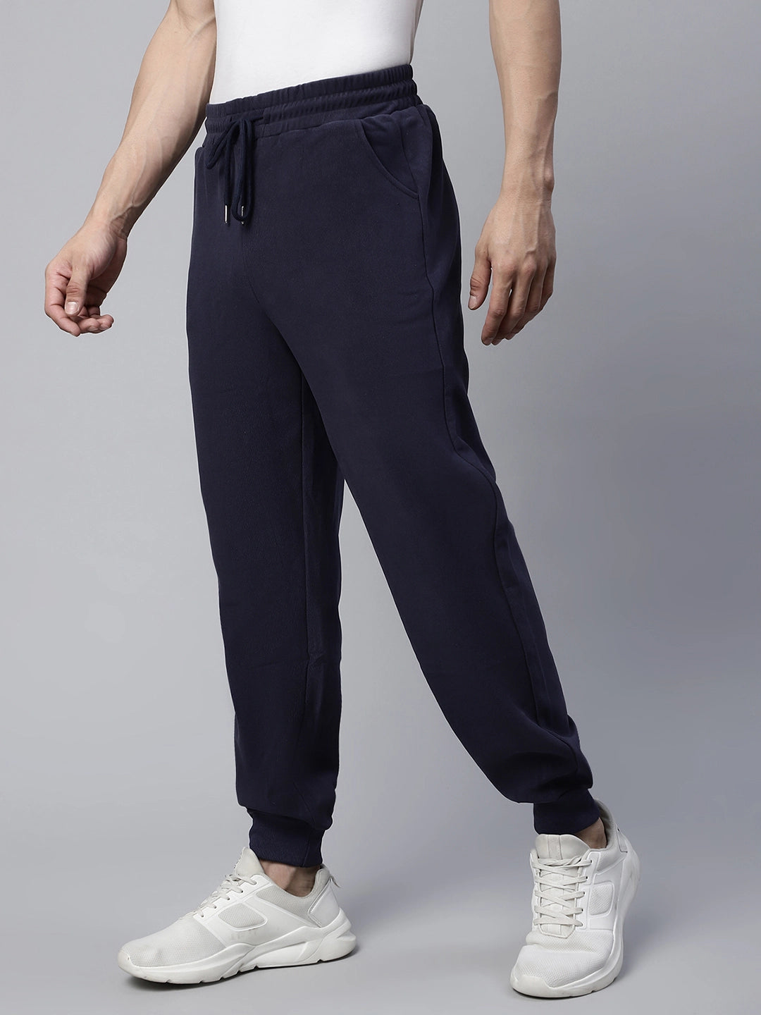 Mens Navy Blue Drawstring Regular Fit Mid Rise Jogger