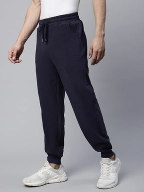 Mens Navy Blue Drawstring Regular Fit Mid Rise Jogger