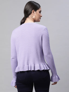  Lavender Textured Regular Fit Knitted Cardigan