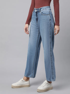 women mid blue ankle length straight leg low rise jeans