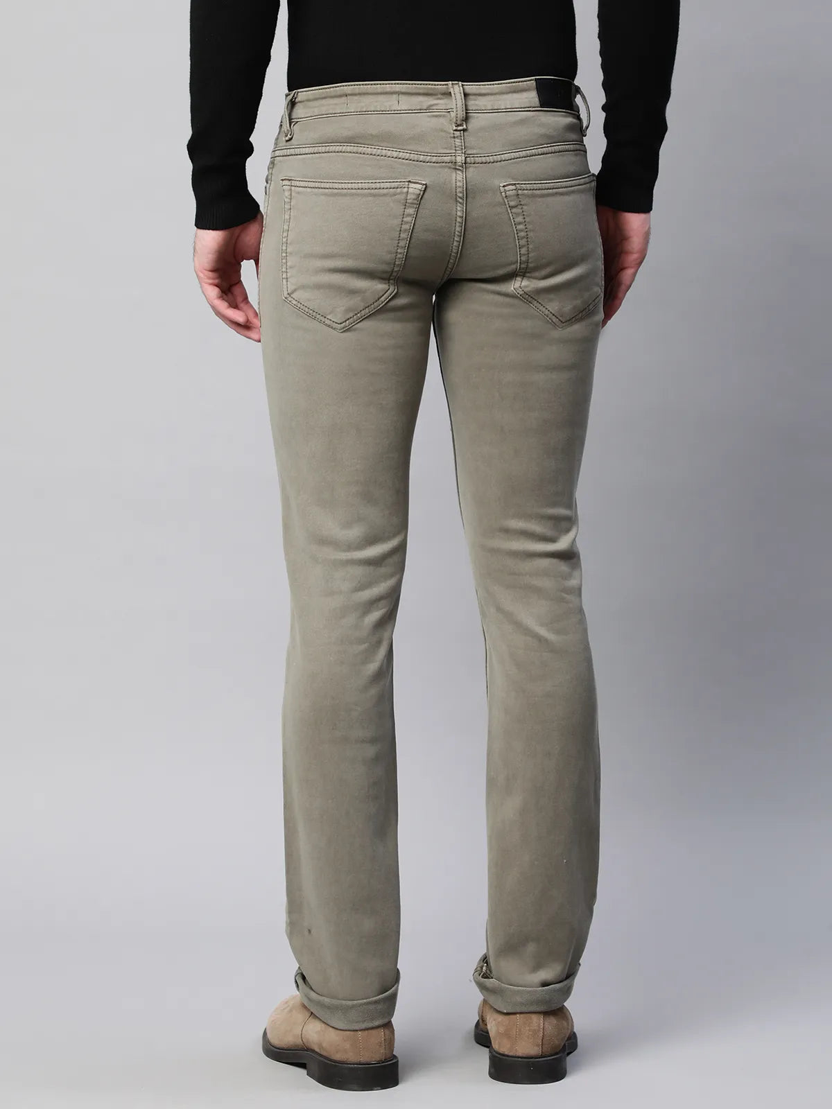 Mens Olive Slim Fit Medium Stretch 5-Pocket Jeans - Global Republic