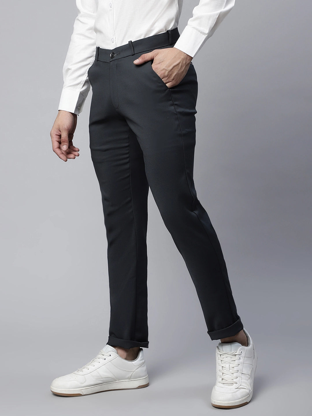 Mens Green Regular Fit Mid Rise Trouser - Global Republic
