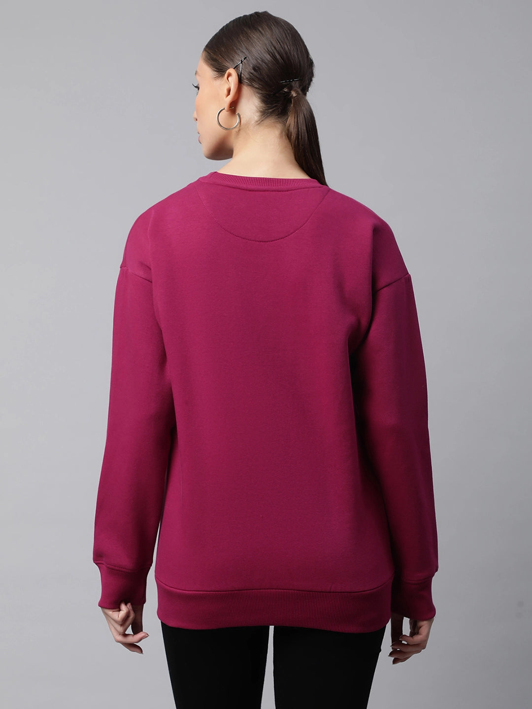 Women Plum Asymmetric Loose Fit Fleece Sweatshirt