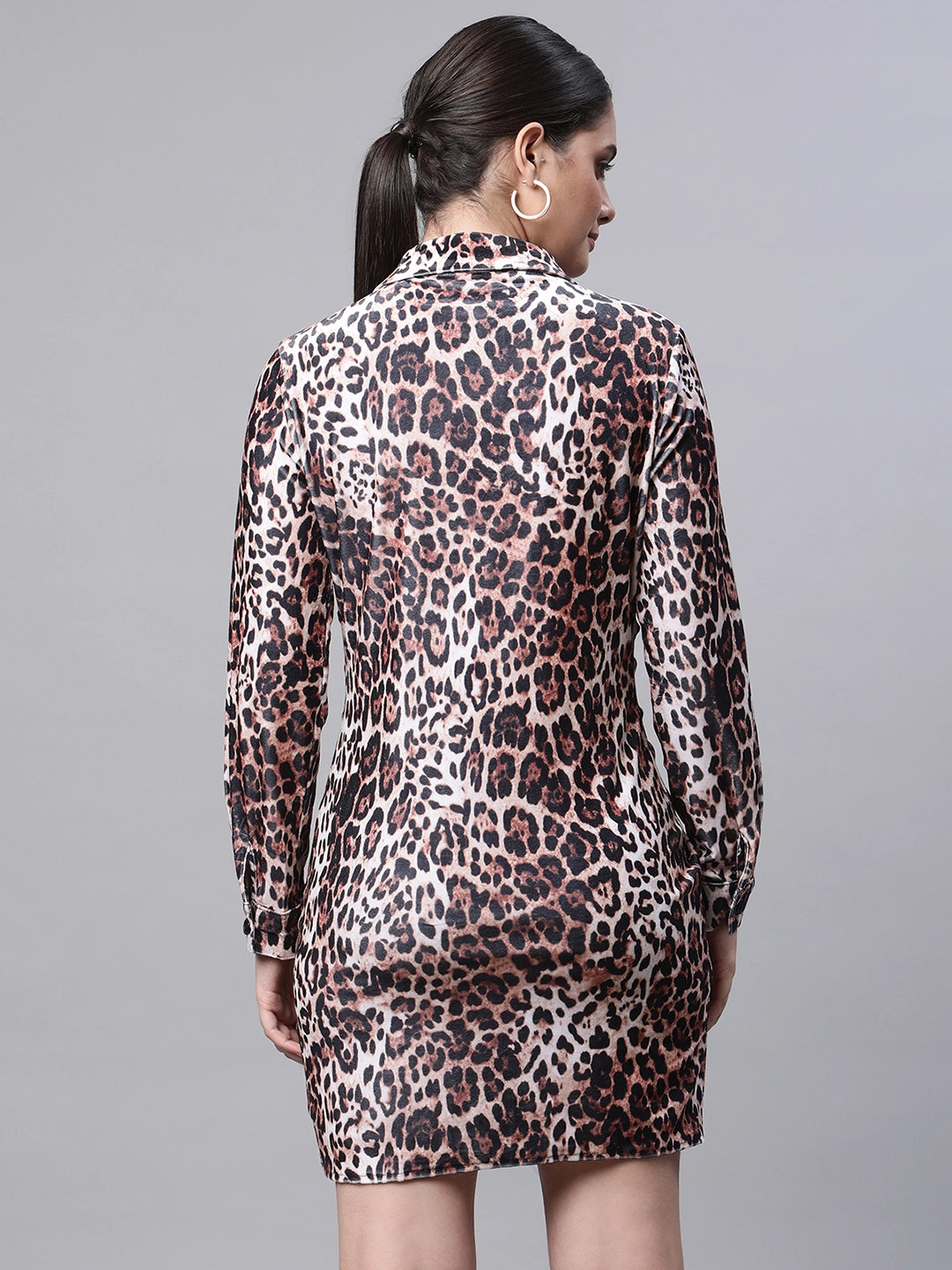 women brown animal printed slim fit ruched dress