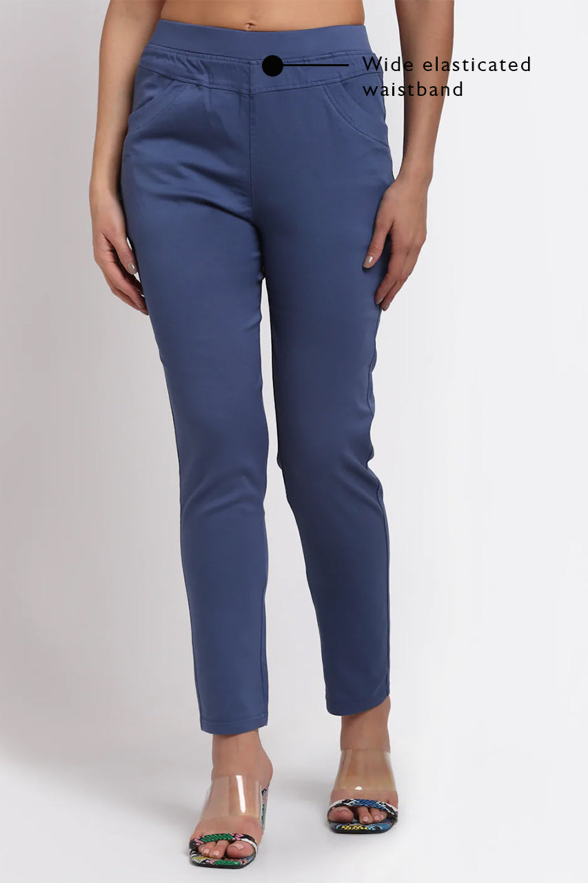 Buy Women Blue Mid-Rise Stretchable Cotton Jegging - Global Republic