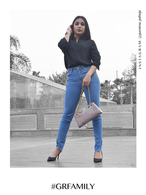 women skinny fit floor length blue jeans with ankle cut