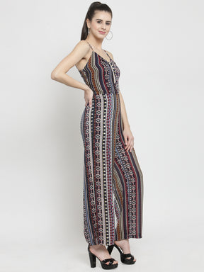 Women Multicoloured V-Neck Printed Jumpsuit