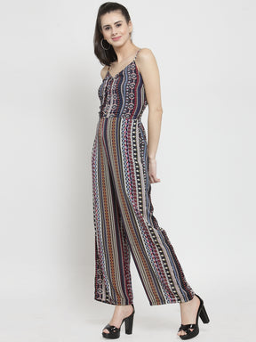 Women Multicoloured V-Neck Printed Jumpsuit