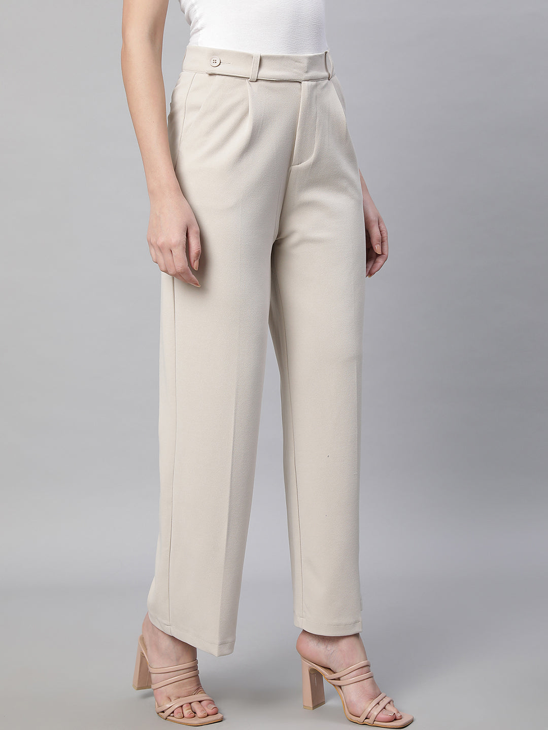 Women Off White Solid Trouser