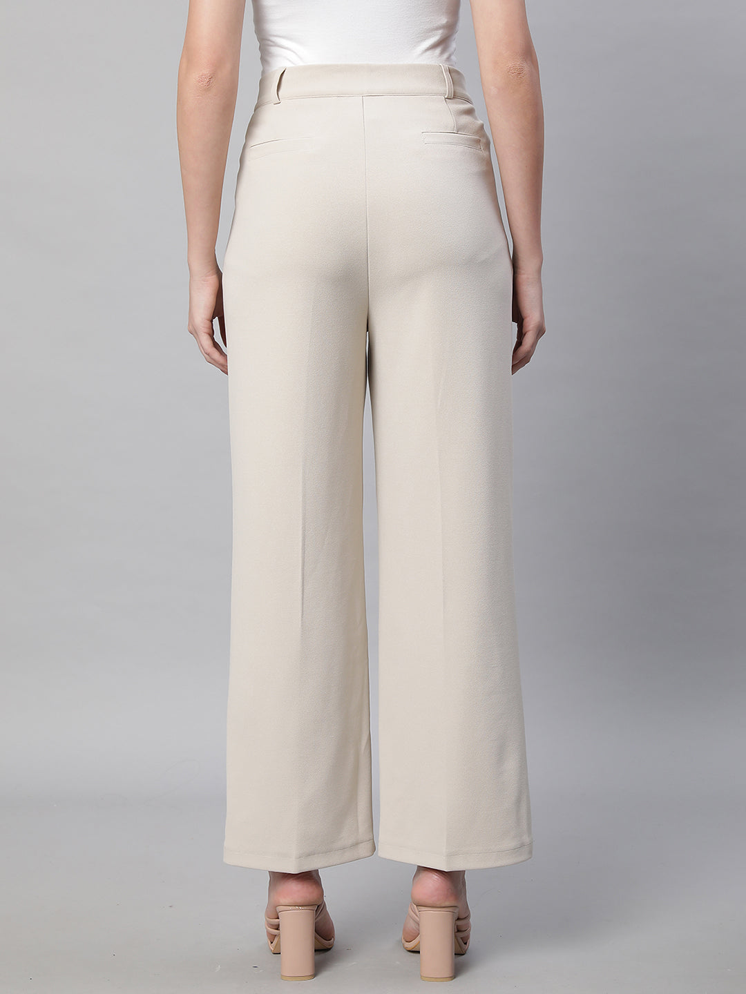 Women Off White Solid Trouser