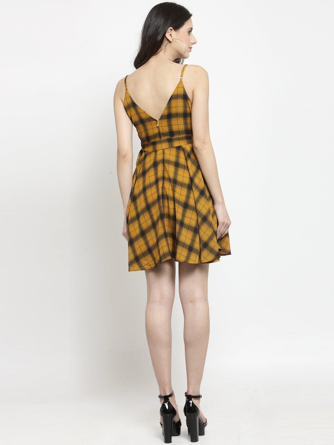 Women Mustard Checked Wrap Dress