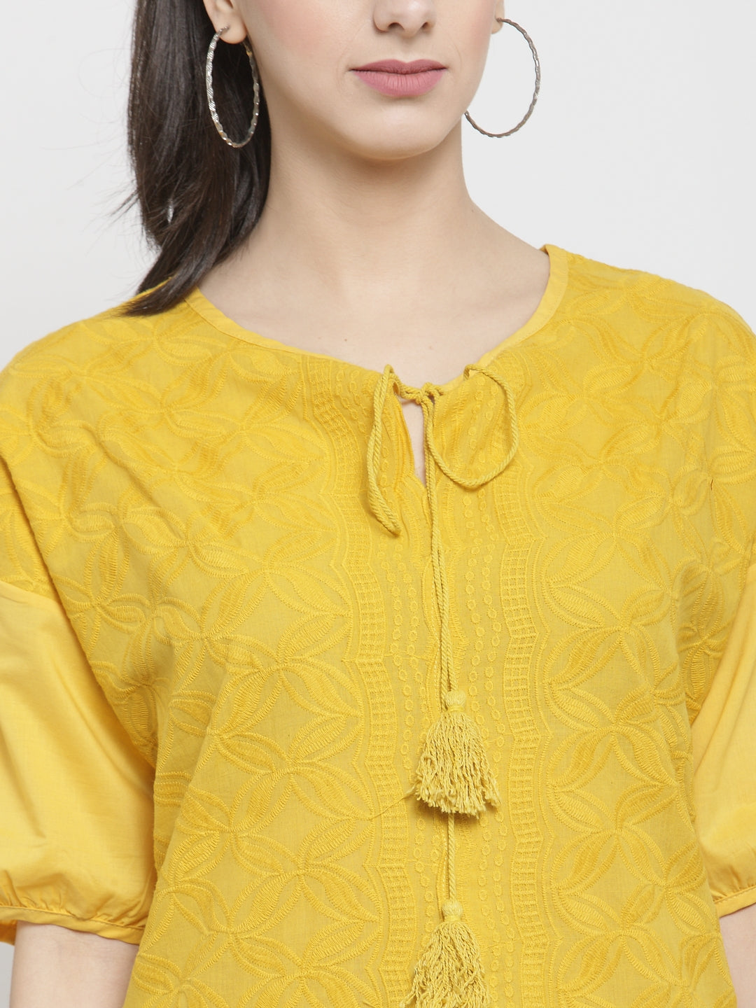 Women Embroidered Yellow Comfort Fitted Top