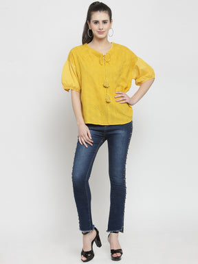 Women Embroidered Yellow Comfort Fitted Top