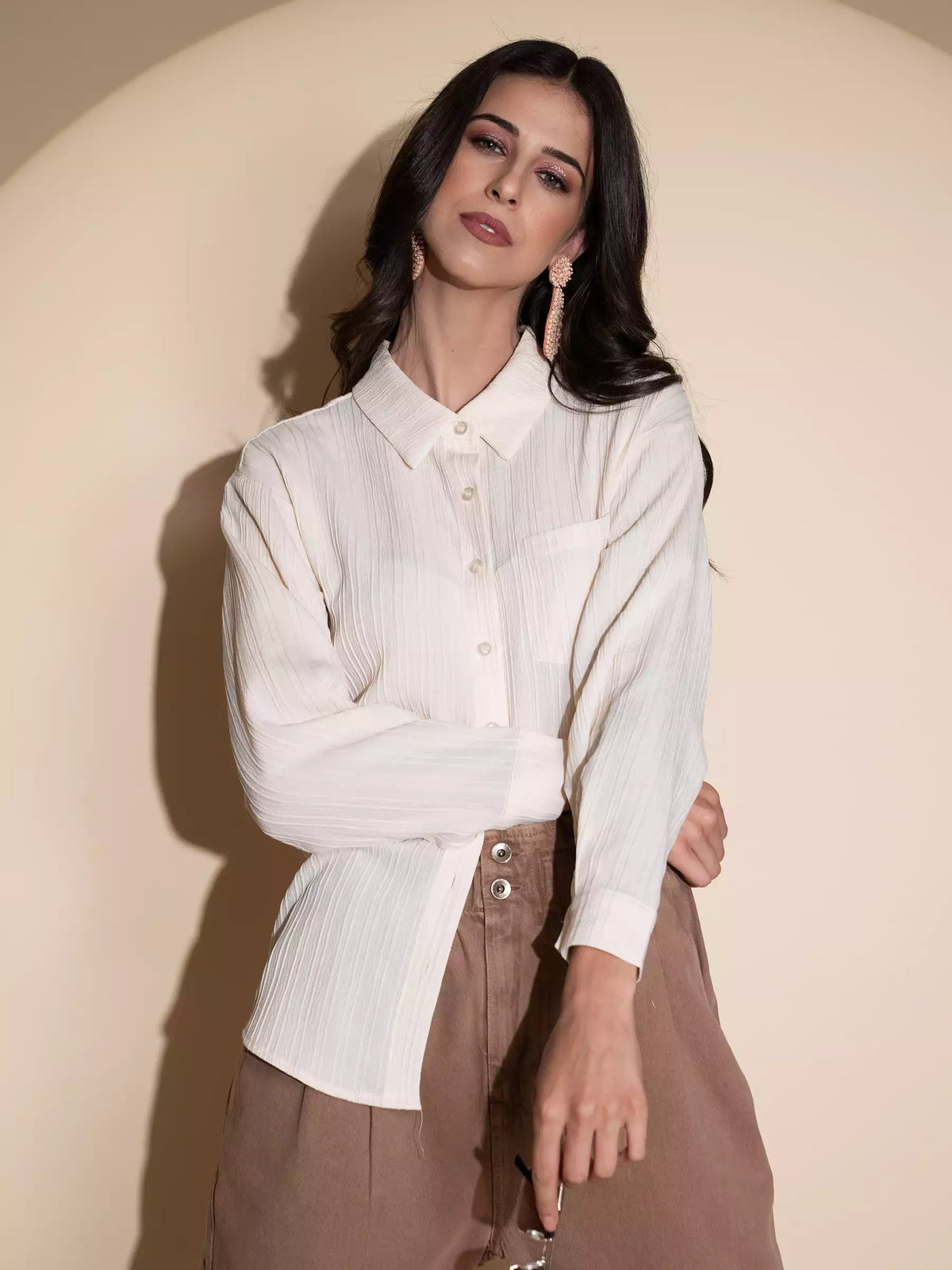 women lemon collar neck solid shirt
