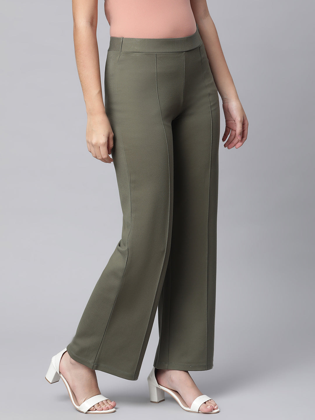 Women Fungus Green Flared Palazzo - Global Republic