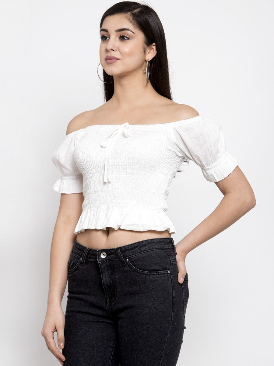 Women Off-Shoulder Top with drawstring knot at front