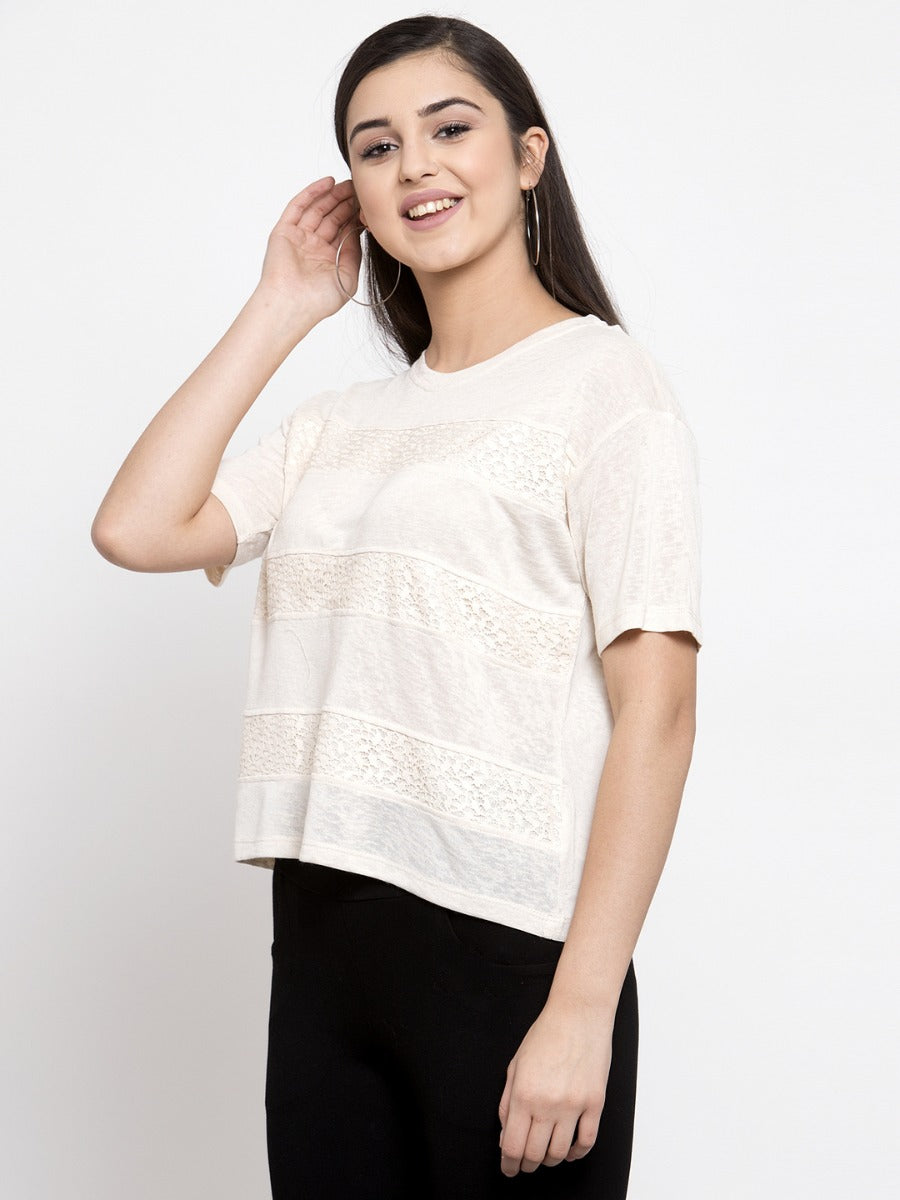 Women Beige laced T-Shirt