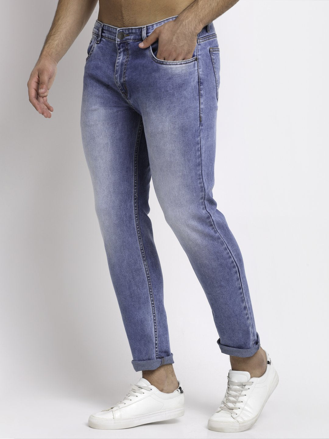 Men Blue Denim Solid Jeans