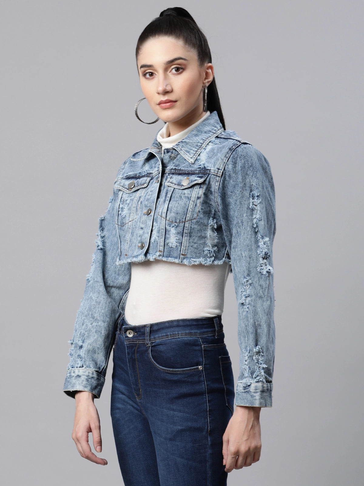 Women Blue Regular Fit Casual Jacket 