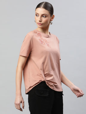 Women Peaches Asymmetric Hem Floral Printed T-Shirt