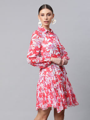 women reddish pink floral printed dress