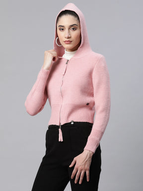 Women Solid Blush Pink Fleece Fit Casual
