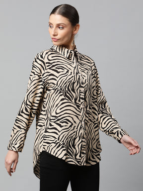 women beige zebra printed shirt