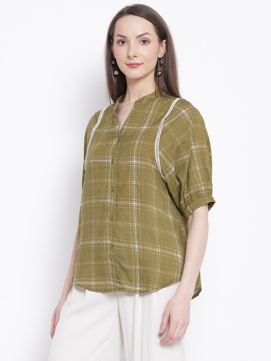 women khaki brown checkty check topshirt