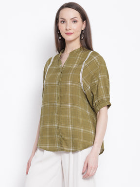 women khaki brown checkty check topshirt