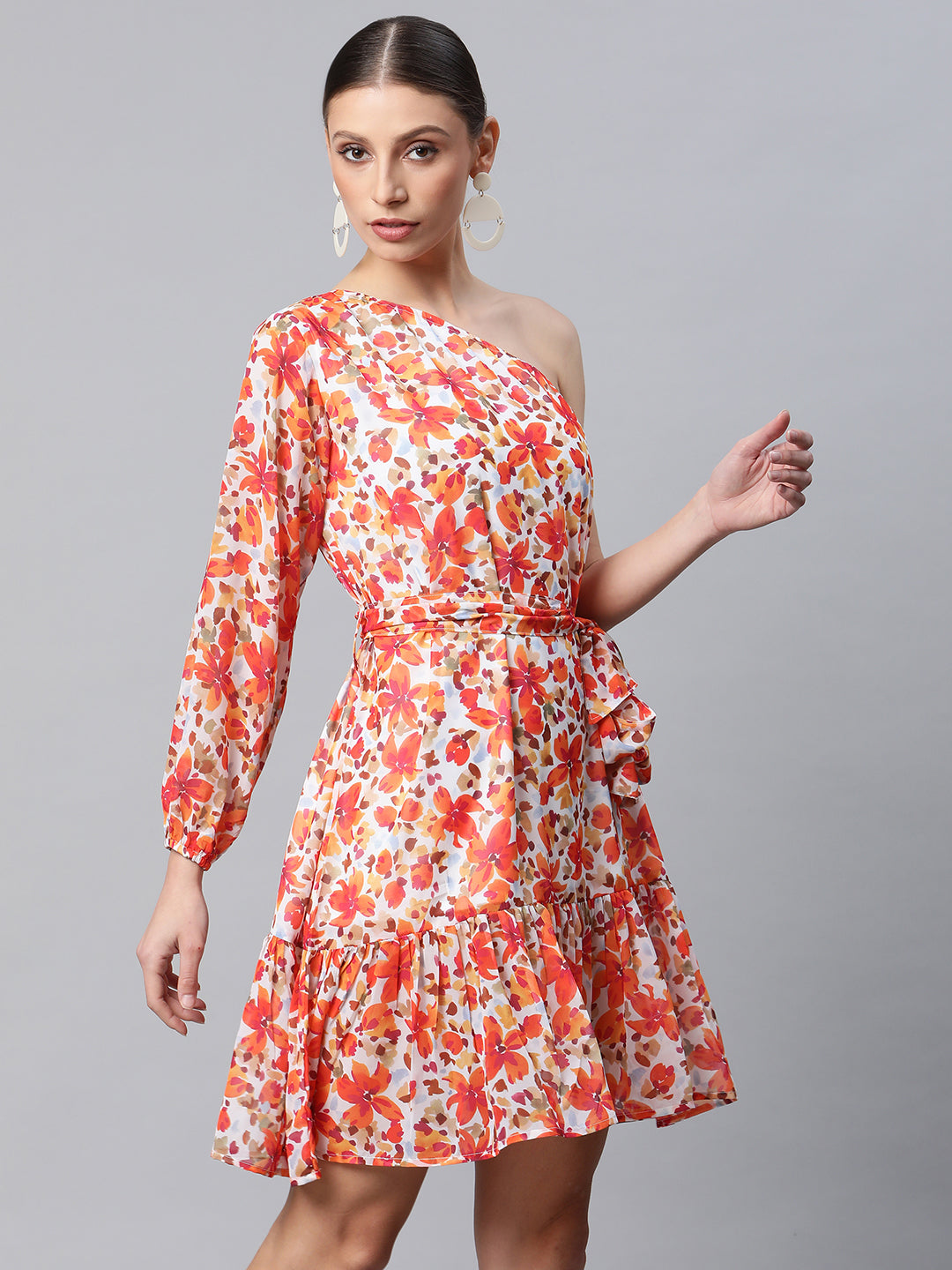 women sunset orange floral dress