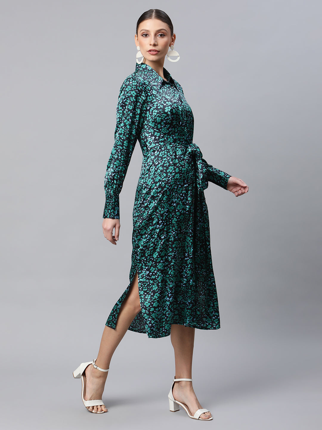 women pine ruffled flowy floral dress
