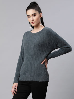 Buy Pile knit Grey Woolen Casual Pullover